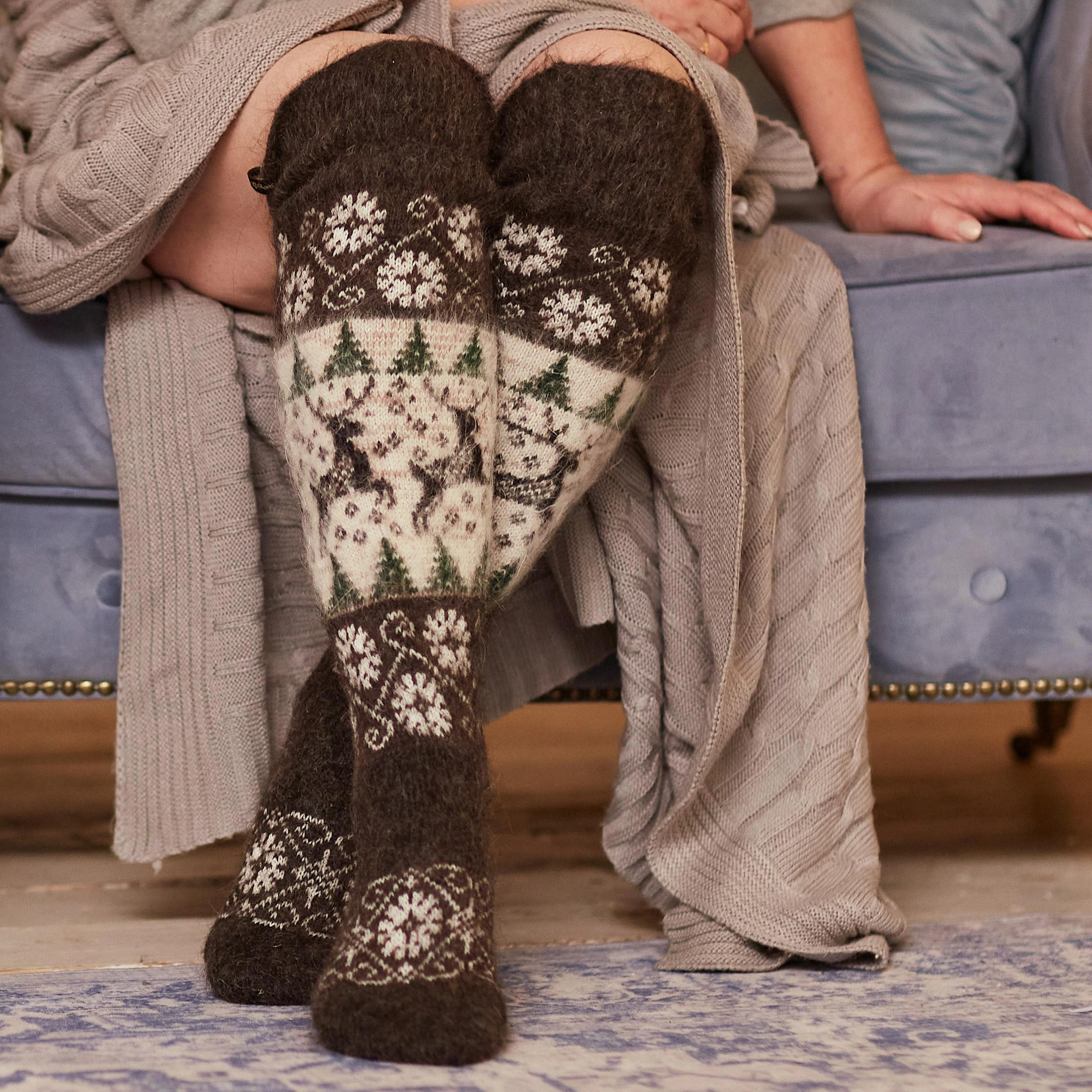 Alpine Meadow Magic: Cozy Goat Wool Over-the-Knee Socks for Her.